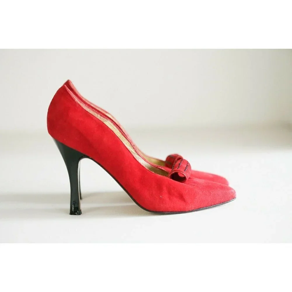 Vintage Sophia Bright Red Suede Super Sexy High Heels 36.5